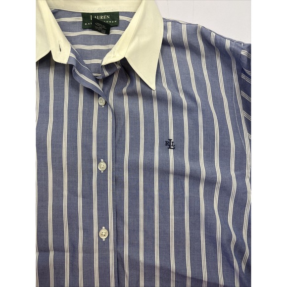 Ralph Lauren Blue White Button Down Long Sleeve Shirt Womens Extended Cuff - Picture 7 of 12